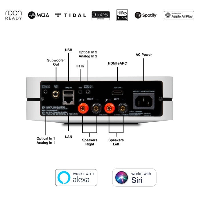 Product Image of the Bluesound Powernode N330 Amplifier rear panel in White