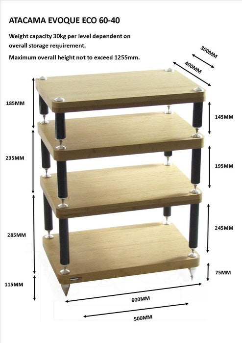 Product Image for the 4 tier Atacama Evoque Eco 60-40 Hi-Fi Equipment Rack in Natural Bamboo
