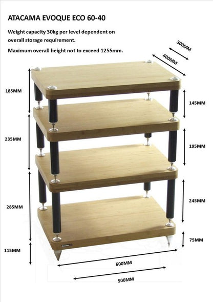 Product Image for the 4 tier Atacama Evoque Eco 60-40 Hi-Fi Equipment Rack in Natural Bamboo