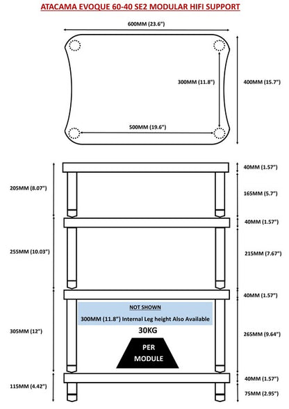 Technical Diagram of the 4 tier Atacama Evoque Eco 60-40 SE2 Hi-Fi Rack