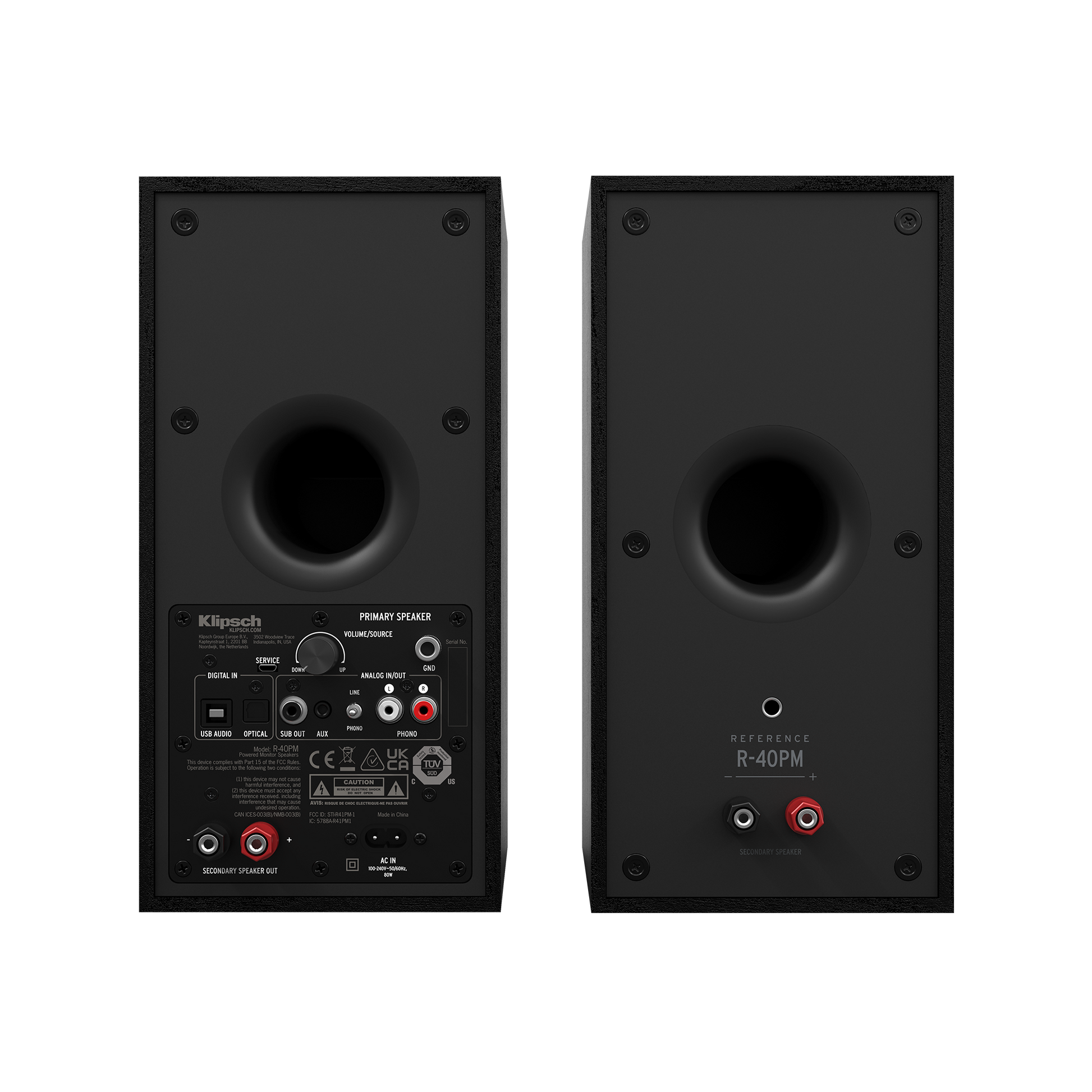 Product Image of the Klipsch R-40PM Powered Bookshelf Speakers Rear Panel