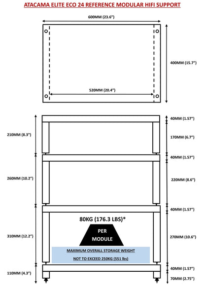 Technical Schematic of the 4 tier Atacama Elite Eco 24 Hi-Fi Rack
