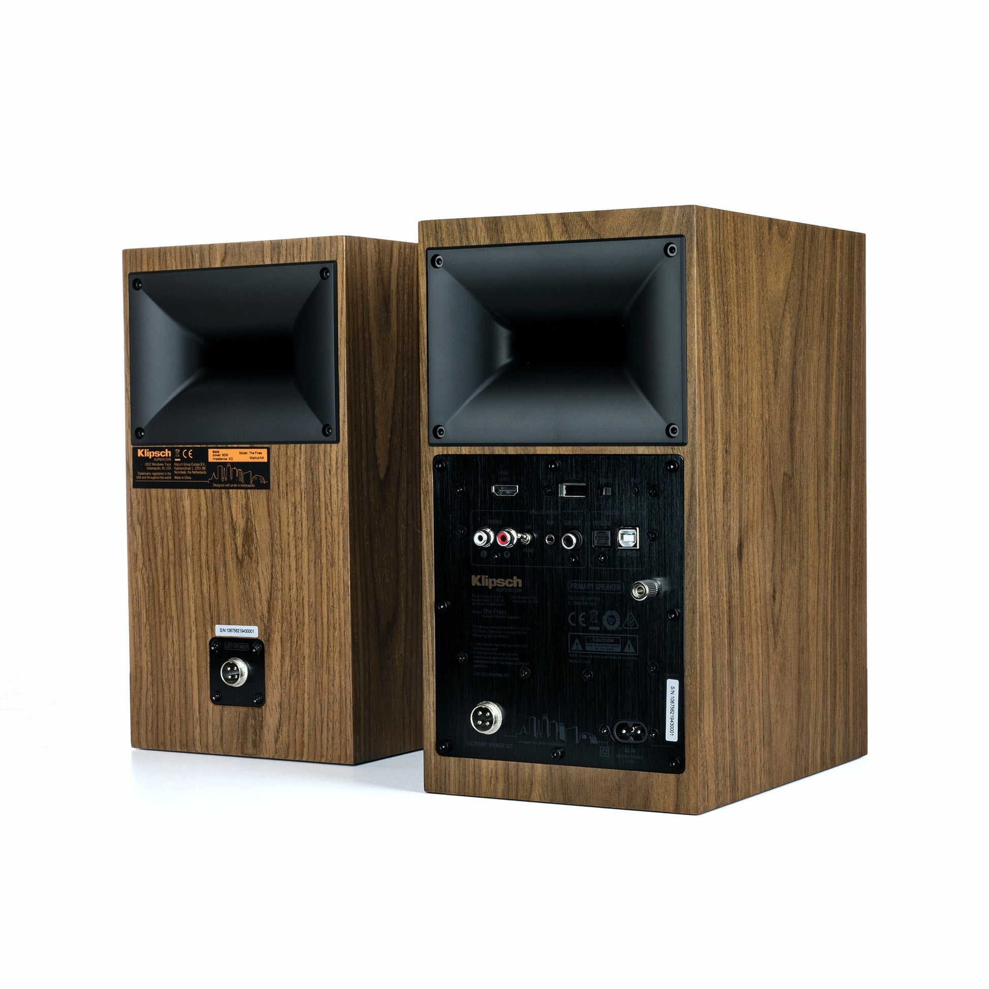 Product Image of the Klipsch The Fives Powered Bookshelf Speakers Rear Panel in Walnut 