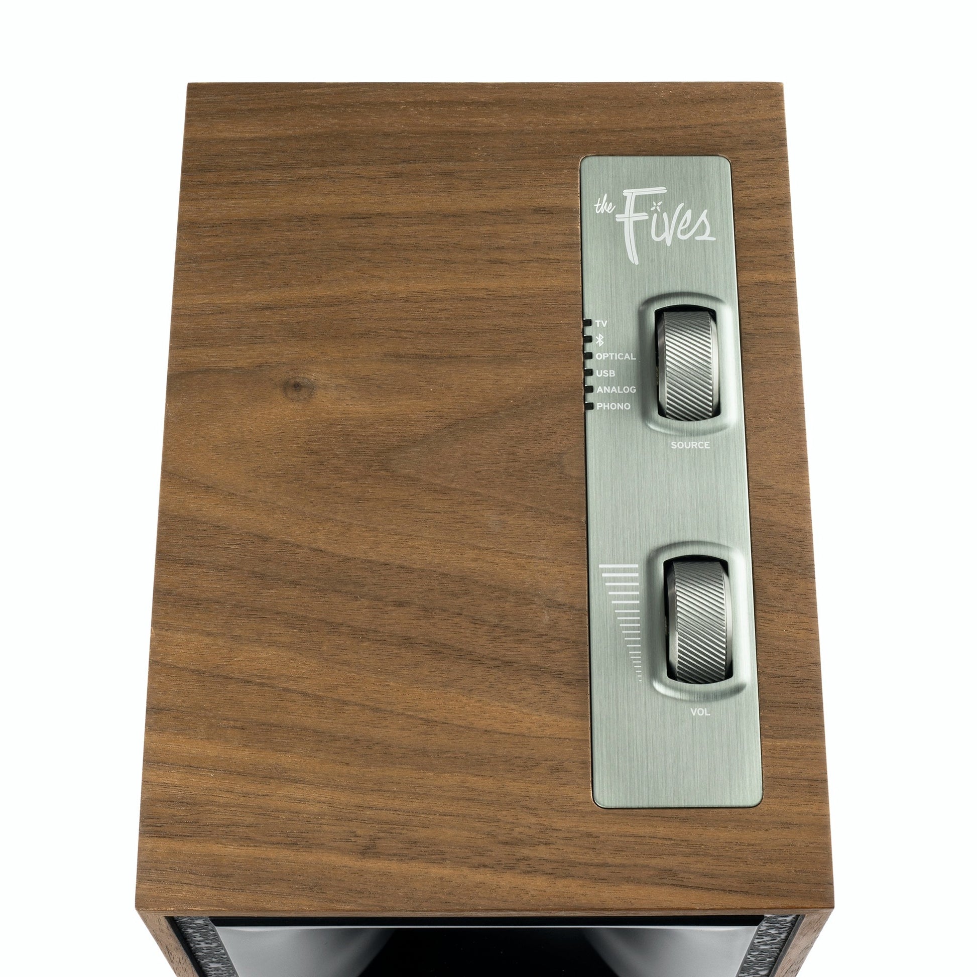 Product Image of the Klipsch The Fives Powered Bookshelf Speakers in Walnut