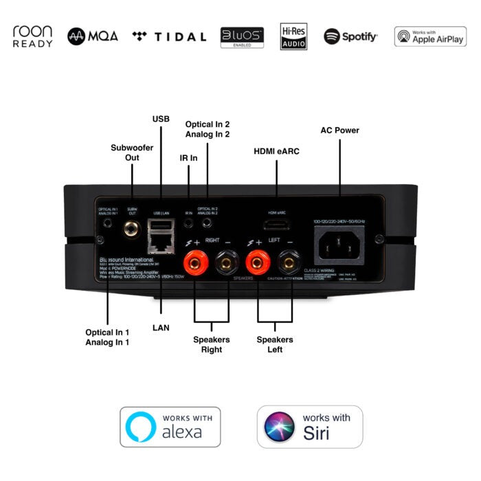 Product Image of the Bluesound Powernode N330 Amplifier rear panel in Black