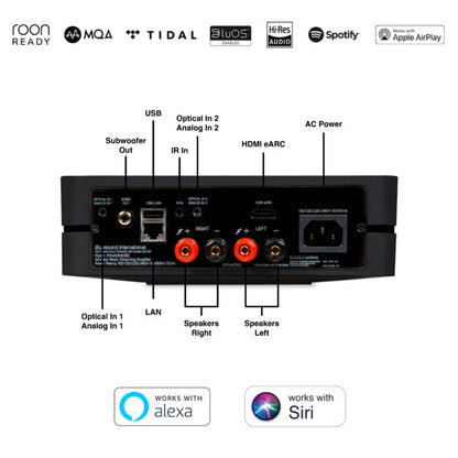 Product Image of the Bluesound Powernode N330 Amplifier rear panel in Black