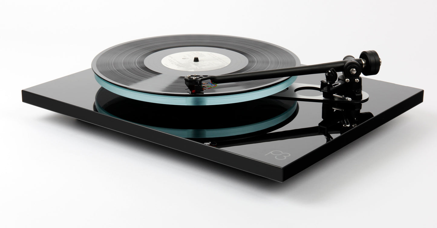 Product image of a Rega Planar 3 with ND3 Cartridge in black.