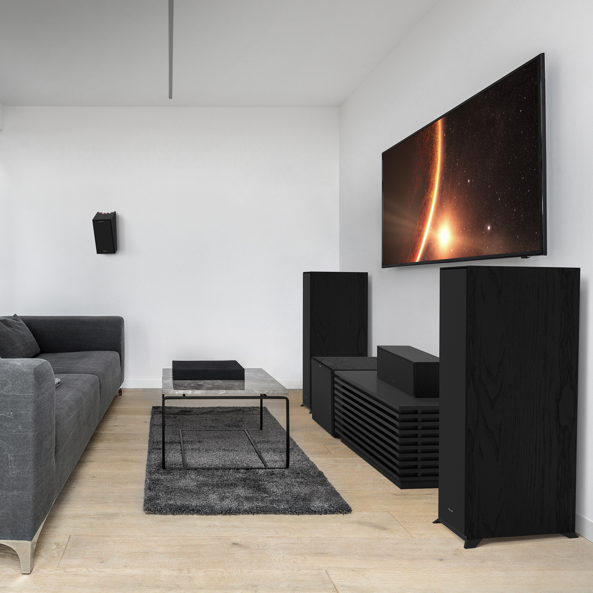 Lifestyle Image of the Klipsch R-605FA Dolby Atmos Floorstanding Speakers