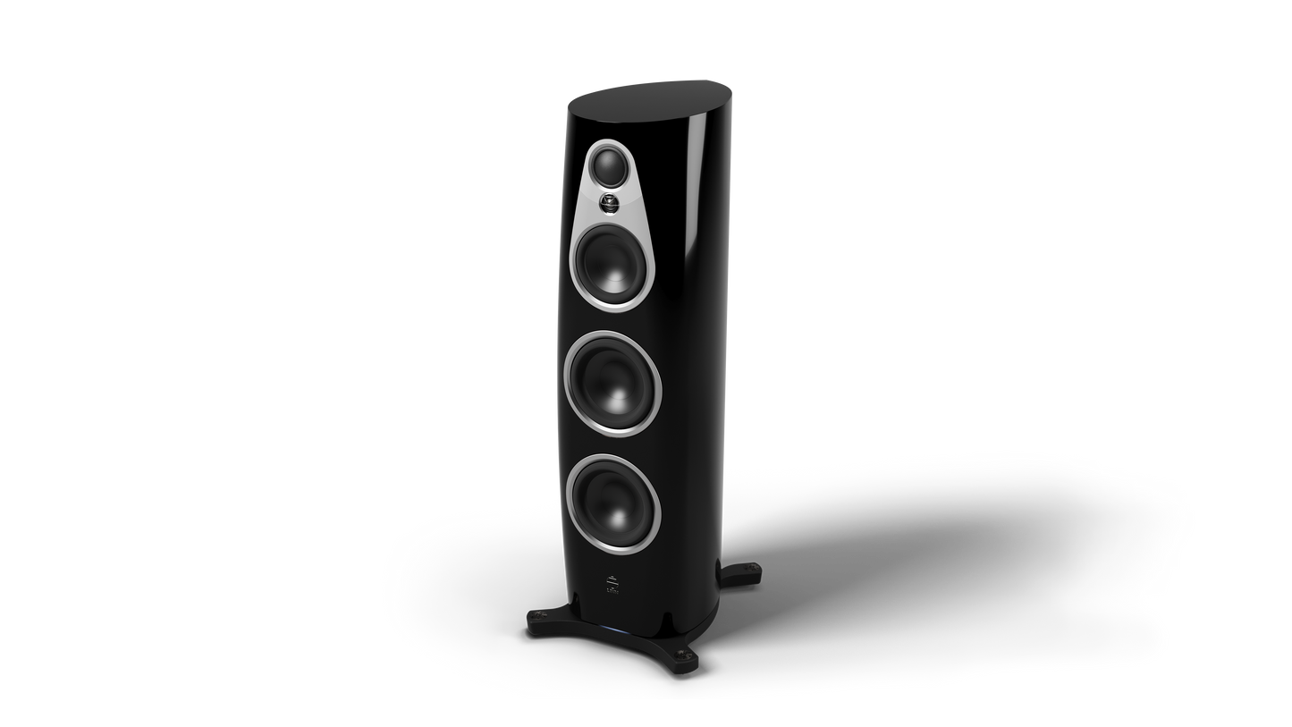 Product Image of the Linn 360 Speakers in Piano Black with Silver Trim