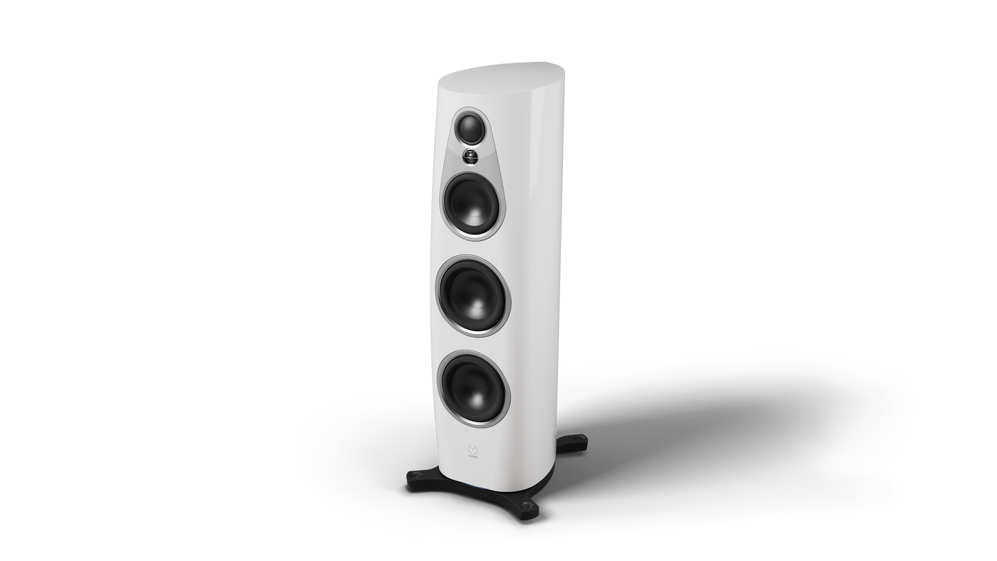 Product Image of the Linn 360 Speakers in Alpine White with Silver Trim