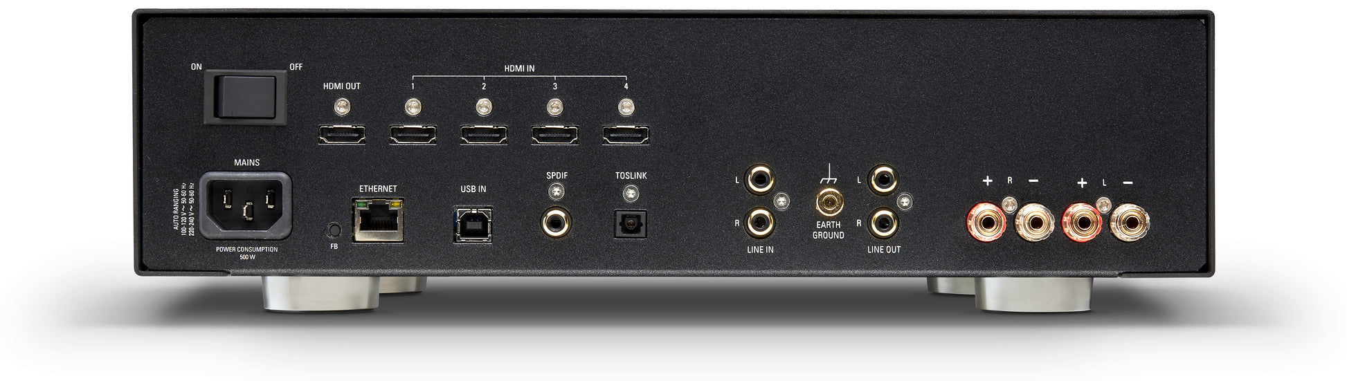 Product Image for the Linn Majik DSM/4 2020 Streamer, Pre amp and power amp rear panel