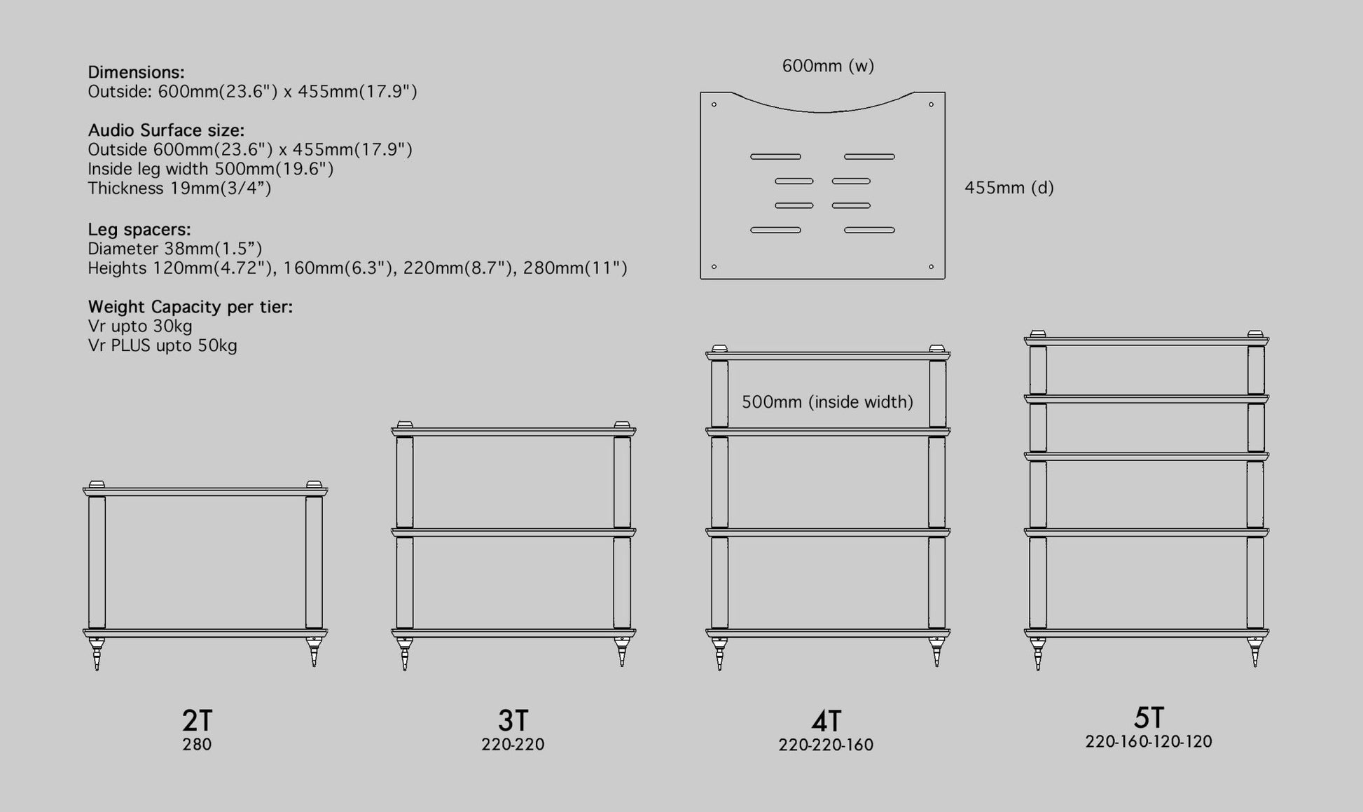 Specs of Lateral Cadenz Vr Hi-Fi Equipment Rack
